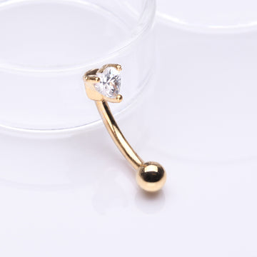 Detail View 1 of Golden Heart Gem Sparkle Prong Curved Barbell-Clear Gem